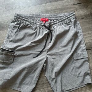 GUESS Men's Light Gray Cargo Shorts with Drawstring